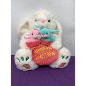 Goffa 14 Inch White Easter Bunny Carrot Embroidered Feet Bag with Pink Blue Teal